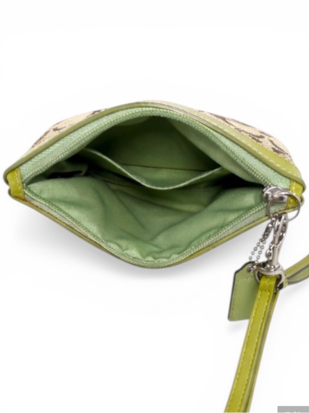 Coach Signature Canvas Wristlet in Brown and Lime Green *like new - Picture 4 of 9